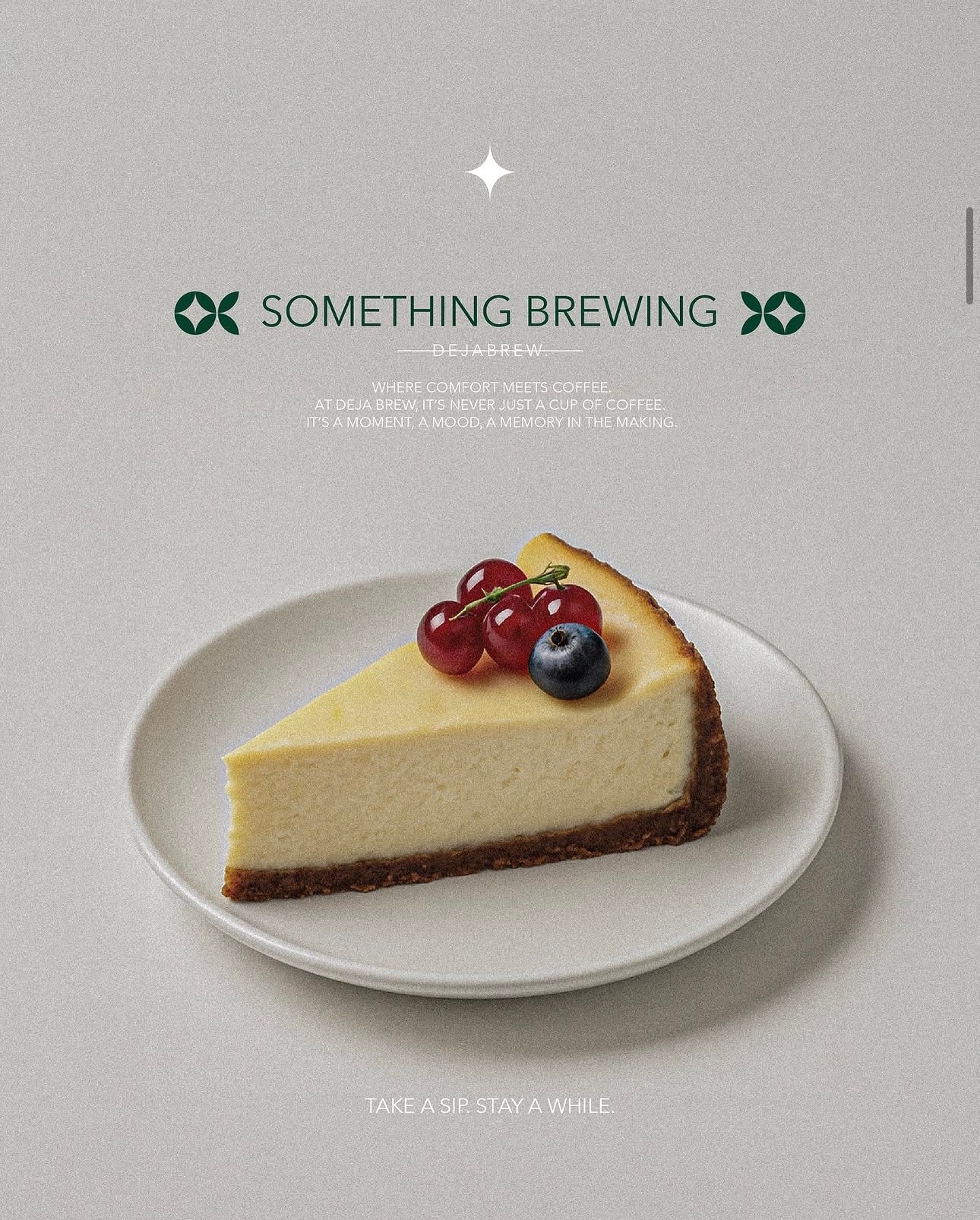 Deja Brew 'something brewing' cheesecake poster